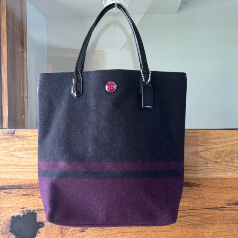 Coach Wool & Leather Trim Tote Bag